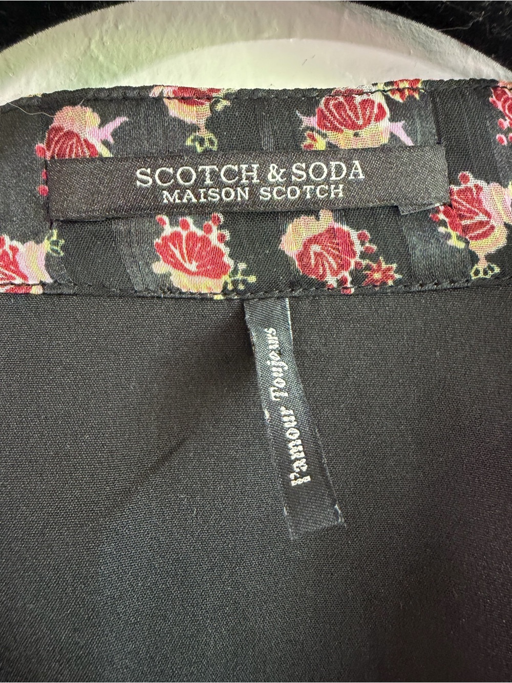 Scotch & Soda Black Long-Sleeve V-Neck Floral Mini Dress size xs - Picture 7 of 10